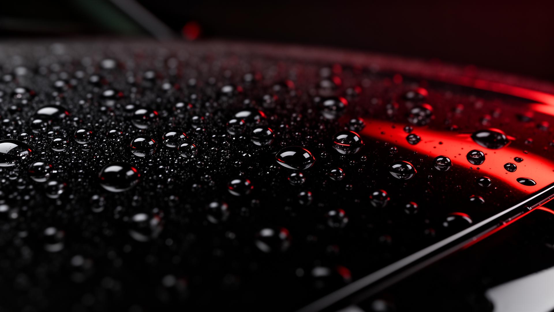Detailing premium gouttes d'eau sur carrosserie noire polie
